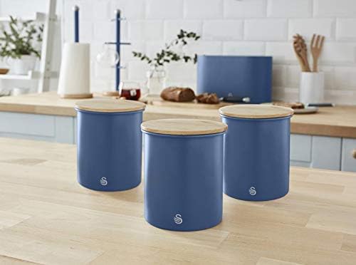 Swan SWKA17513BLUN Nordic Vorratsdosen für Zucker, Tee, Kaffee, Blau, 3 Stück, Karbonstahl, Einheits