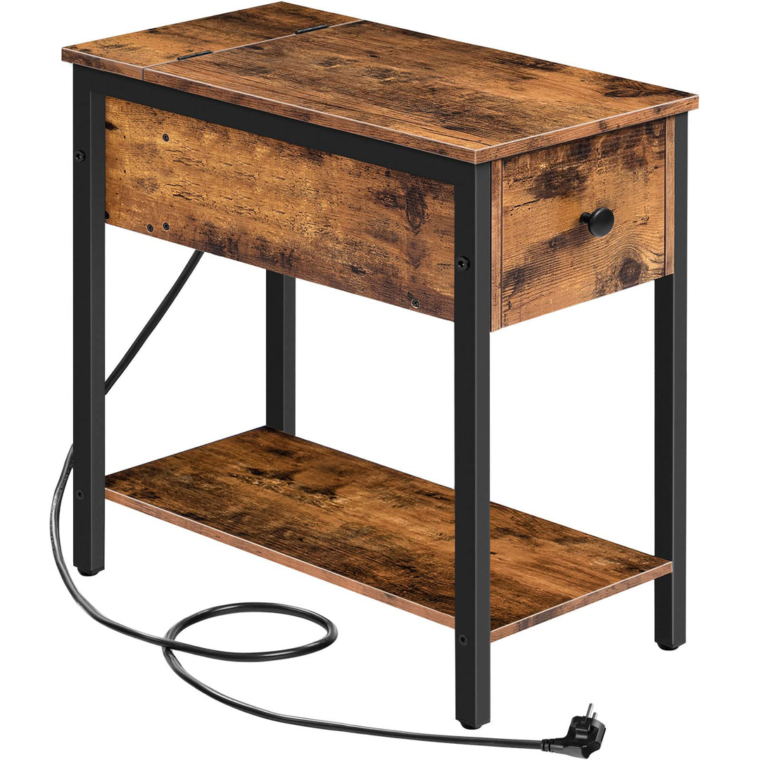 HOOBRO Beistelltisch mit Ladestation, Nachttisch mit Steckdose, 2 AC-Anschlüsse, 2 USB-Anschlüsse, S