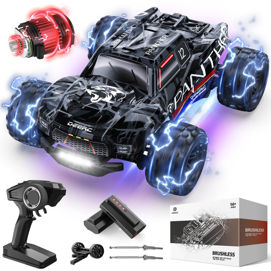 DEERC Ferngesteuertes Auto 1:14 Bürstenloser Motor 75 km/h 4WD RC Monstertruck mit Farbiges Licht, 2