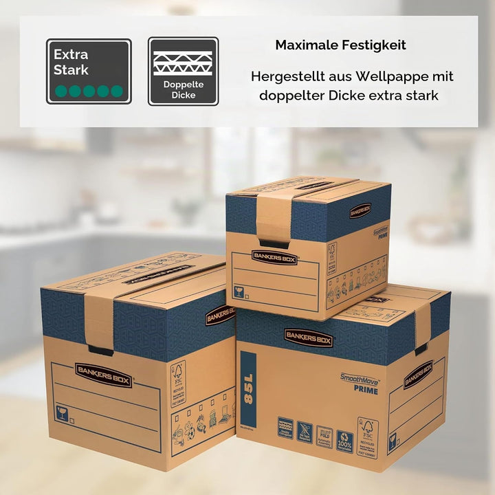 Bankers Box by Fellowes Transit grosse Umzugskiste, 5er-Pack, 47 x 48 x 41,2 cm, 47 x 48 x 41,2 cm