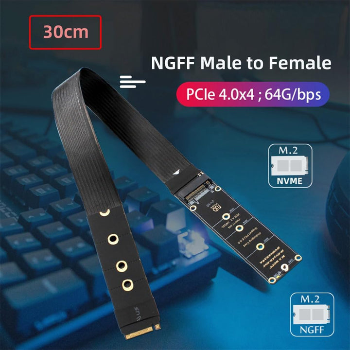 Xiwai NGFF M-Key NVME SSD Extender Karte mit PCI-E 4.0 Flexibles PCI-Express-Verlängerungskabel, 30