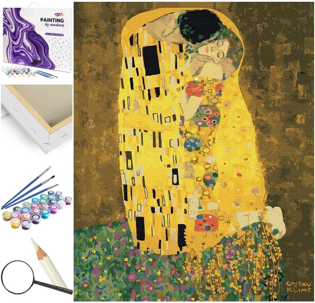 Artnapi Malen nach Zahlen Erwachsene mit Rahmen | DIY Handgemalt | Der Kuss Gustav Klimt | Kit für A
