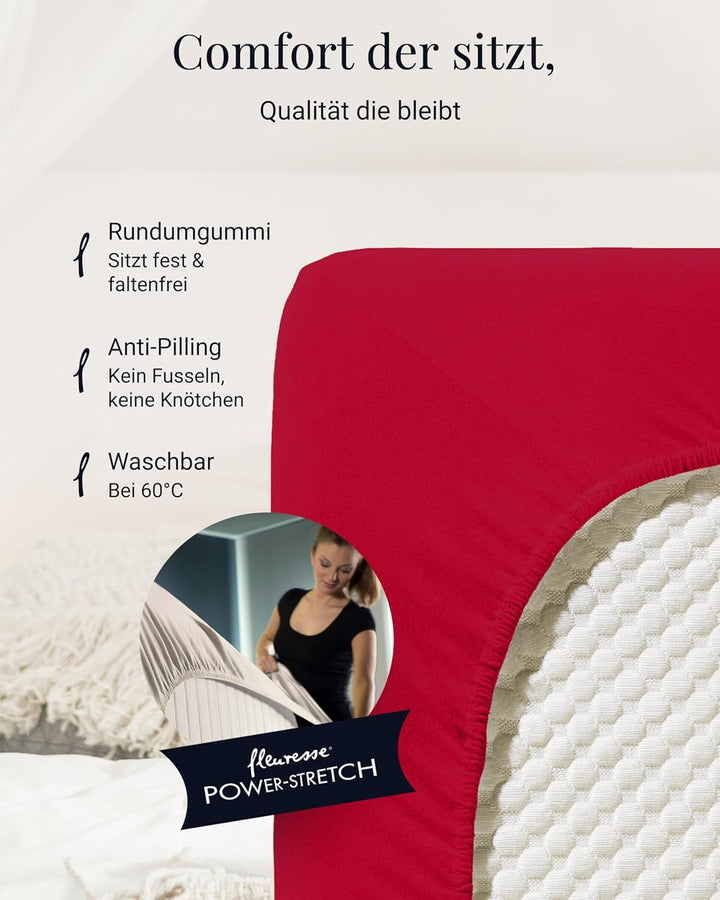 fleuresse 1119 XXL Jersey Stretch Spannbetttuch (96% Baumwolle, 4% Elasthan), mit Rumdumgummizug, Ök