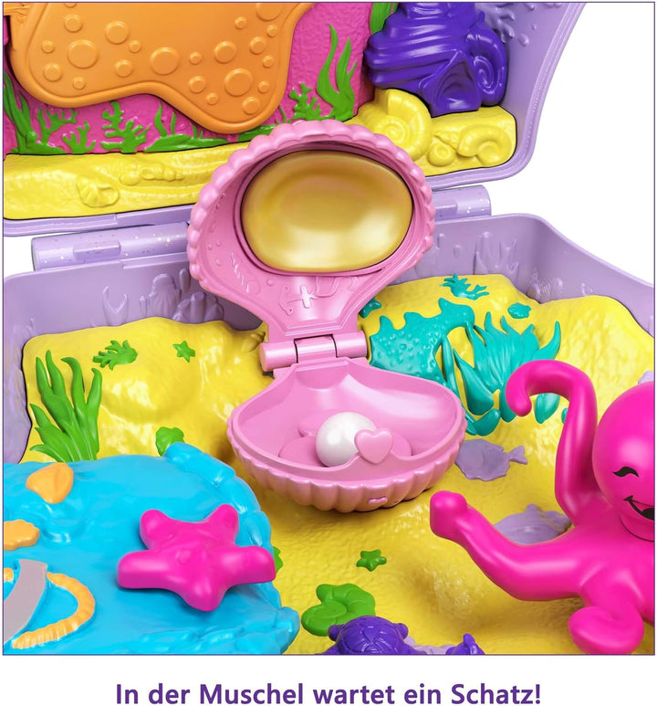 Polly Pocket Schatulle, Muschel Tasche zum Umhängen in Unterwasser Thema, mit 2 Puppen und 1 U-Boot,