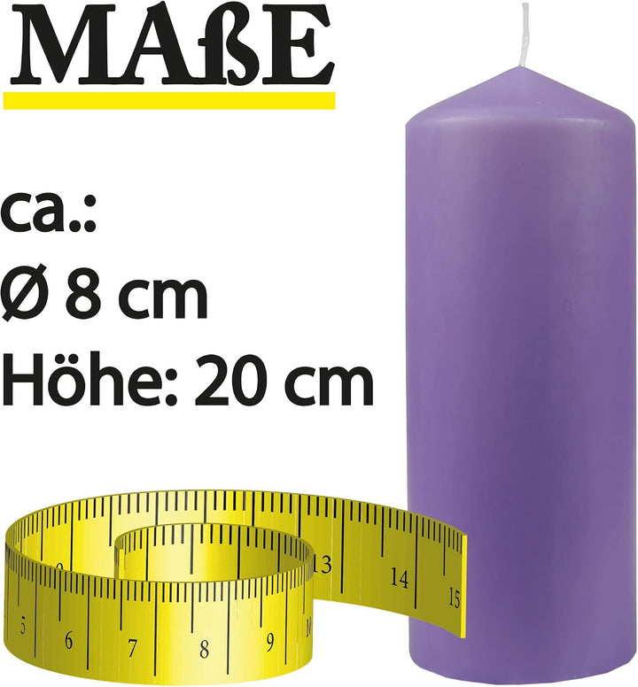 Stumpenkerzen Wachskerzen Ø8cm x 20cm (3er Pack) Violett - Lange Brenndauer, Hergestellt in EU, Kerz