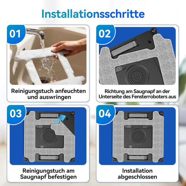 Reinigungstücher Zubehör, 4 Stück Ersatz, Anwendbar auf YW336 Fensterputzroboter