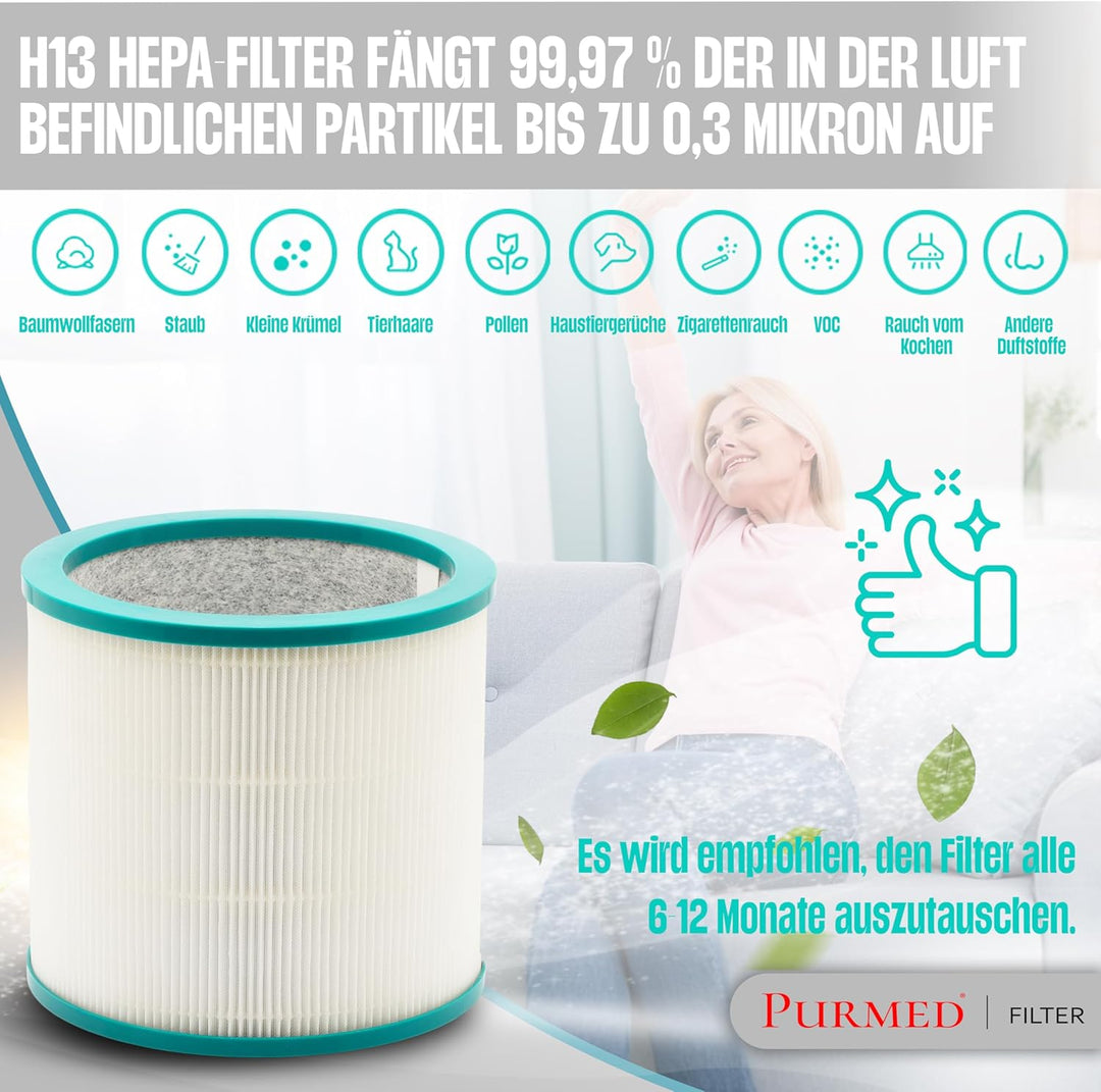 PURMED Kompatibel mit Dyson TP02 TP03 TP00 AM11 BP01 Ersatzfilter - | Luftreiniger gegen Hausstaub,