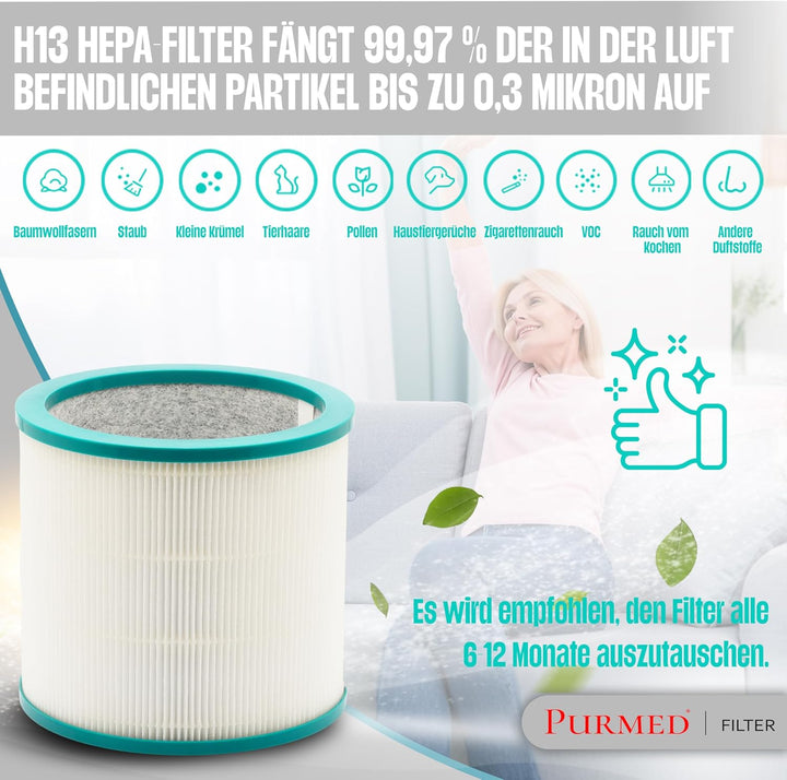 PURMED Kompatibel mit Dyson TP02 TP03 TP00 AM11 BP01 Ersatzfilter - | Luftreiniger gegen Hausstaub,