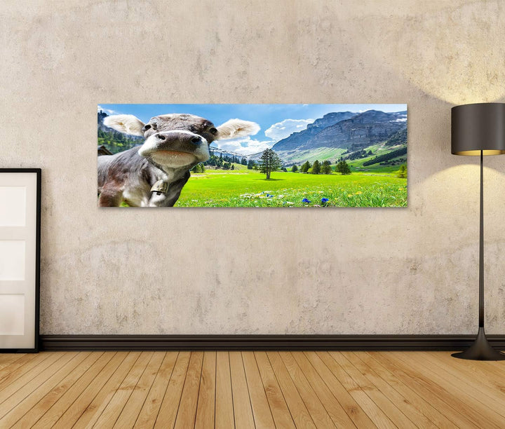 islandburner Bild auf Leinwand Kuh In Den Schweizer Alpen Bilder Wandbilder Poster Leinwand 120x40cm