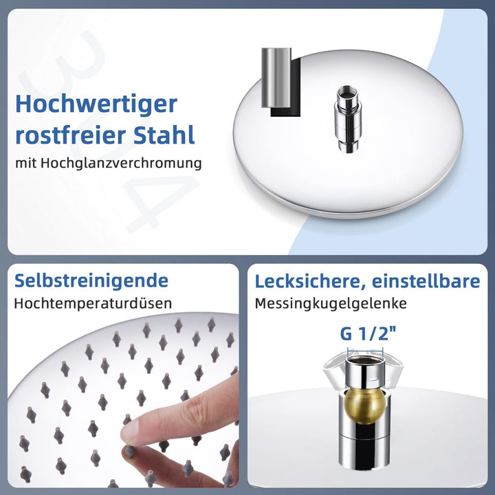 Duschkopf Regendusche, Edelstahl Regendusche Duschkopf, Anti-Kalk-Düsen (Chrom, 20 cm) Kreisförmig 2