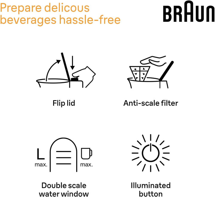 Braun PurShine Wasserkocher WK1500 BK – Teekocher mit 360° Basis, Abschaltautomatik, 1,7 L Füllmenge