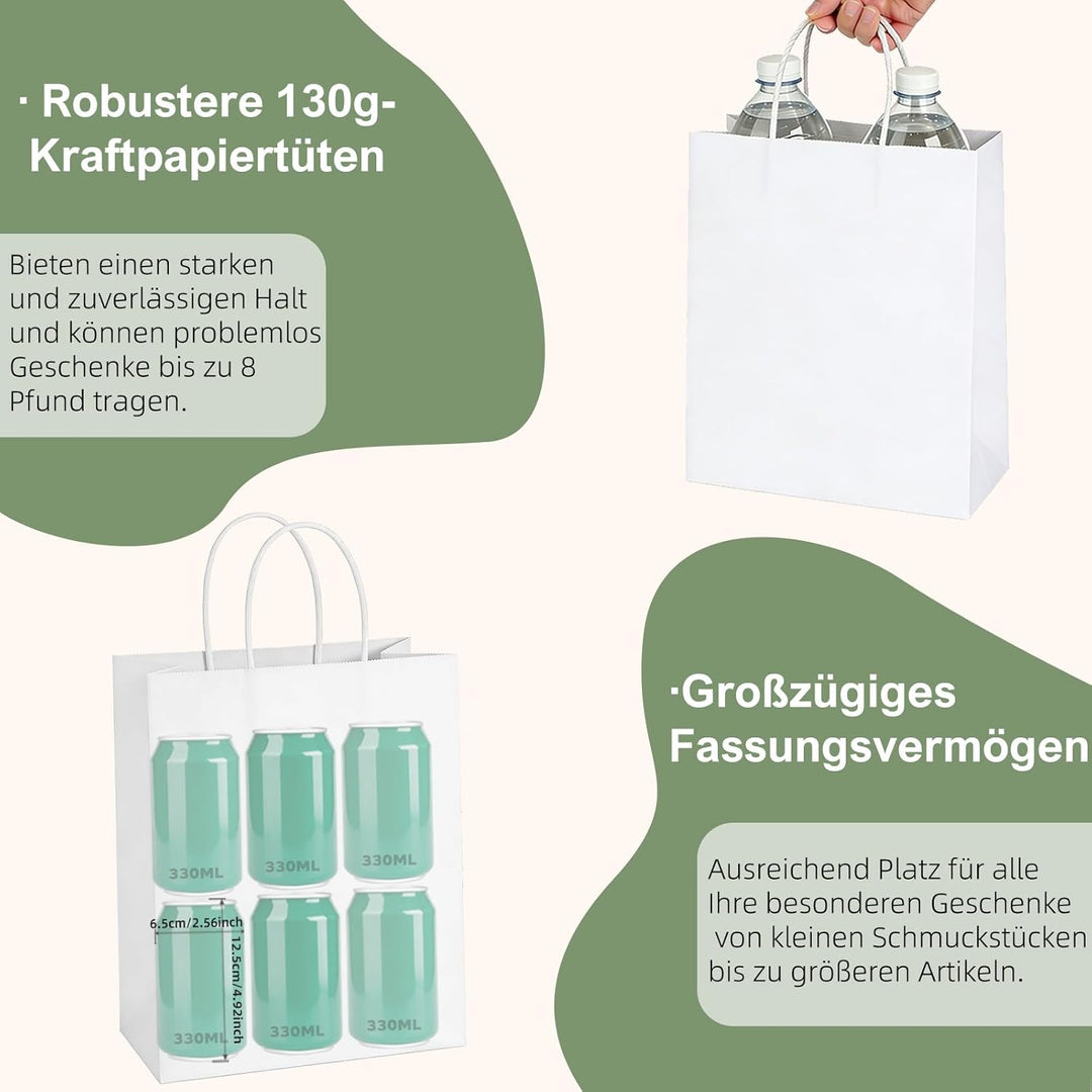 Weifeng 45 Stück Papiertüten Gross Weiss 23x12x30cm Geschenktüten Paper Bags Kraftpapier Taschen meh