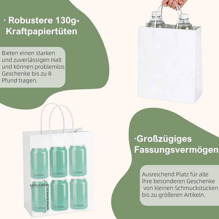Weifeng 45 Stück Papiertüten Gross Weiss 23x12x30cm Geschenktüten Paper Bags Kraftpapier Taschen meh
