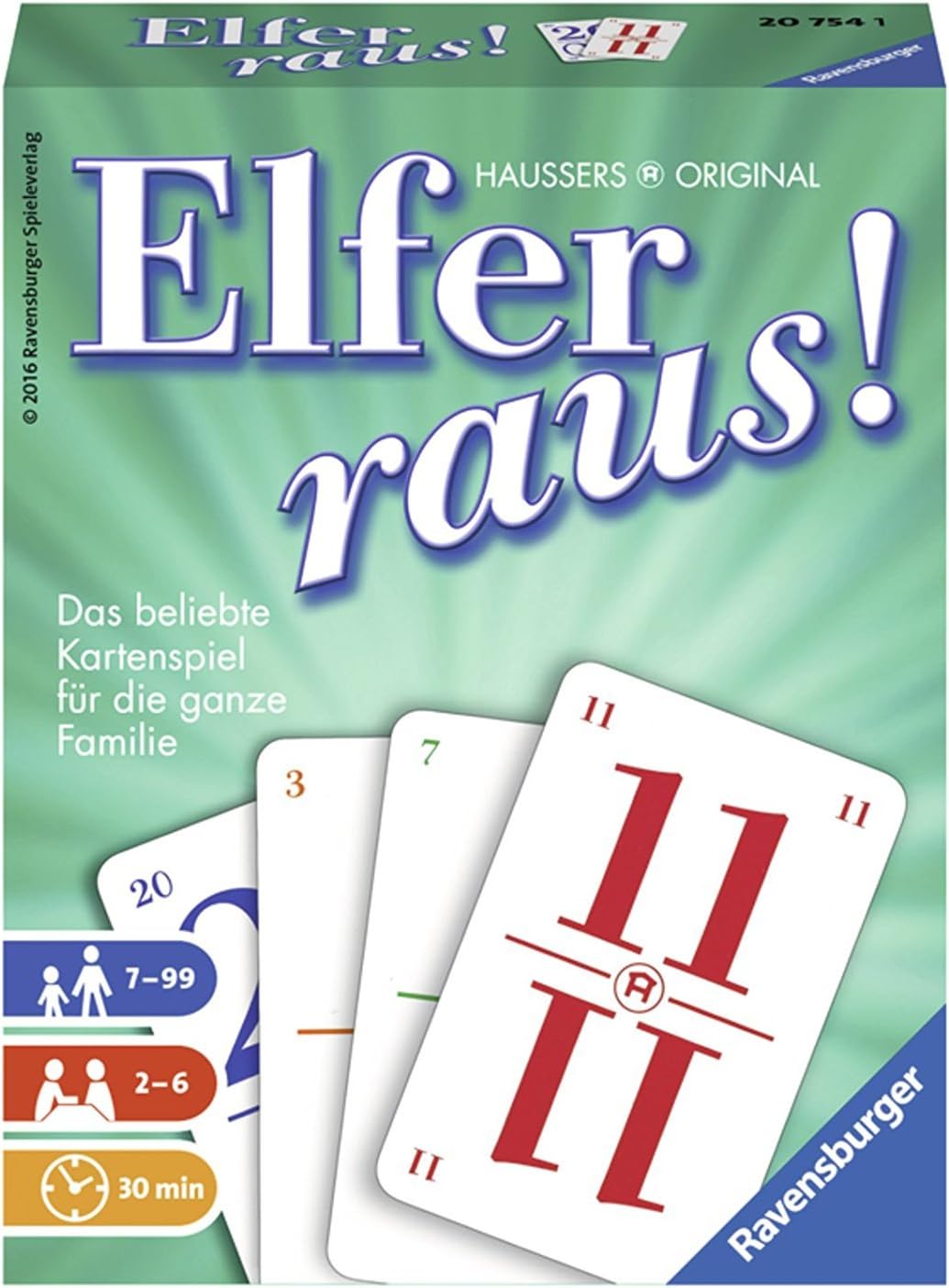 Ravensburger 20754 - Elfer raus Kartenspiel, Gesellschaftsspiel für 2-6 Spieler, Spiel ab 7 Jahren f
