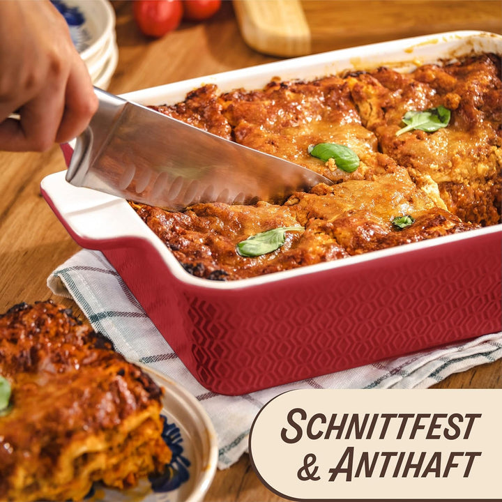 Auflaufform Gross aus Keramik - Extra Hoher Rand - Für Lasagne, Tiramisu & Auflauf - Eckig - Rot, Ro