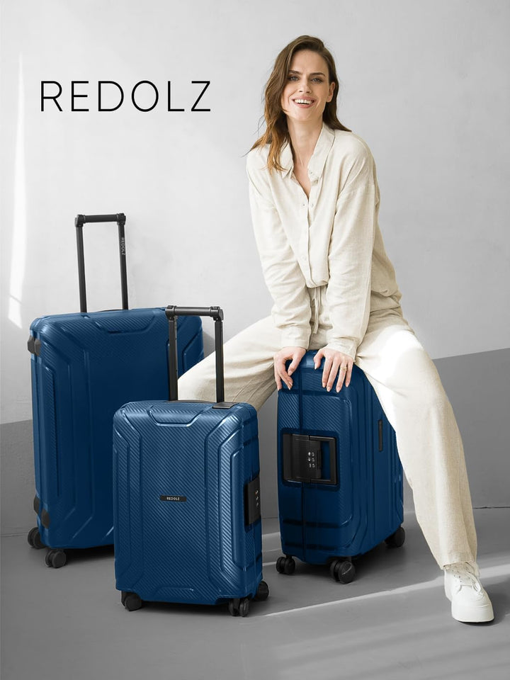 REDOLZ Hartschalen Check-in Koffer ohne Reissverschluss | 3-Punkt-Verschluss-System | Mittelgrosser