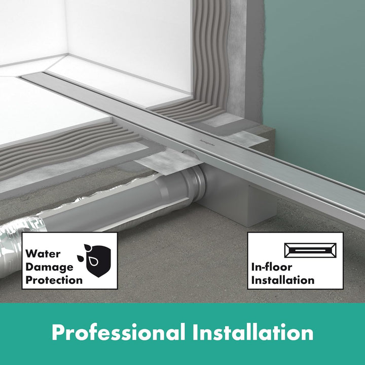 hansgrohe 56174800 RainDrain Compact Duschrinne 600 für Standardinstallation Edelstahl gebürstet Kom
