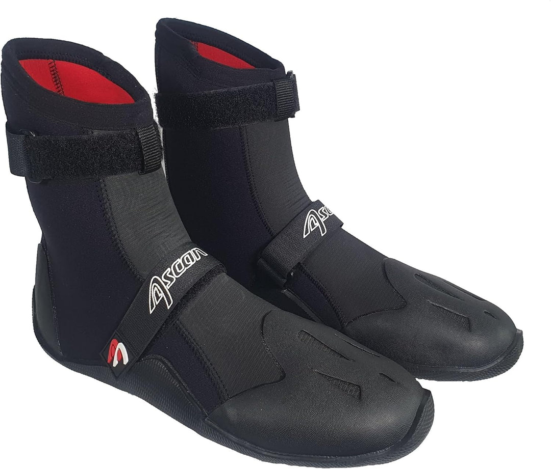 Ascan Jibe 5mm Neoprenschuh mit Klettverschluss an Schaft und RIST. Grossflächige Zehenverstärkung.