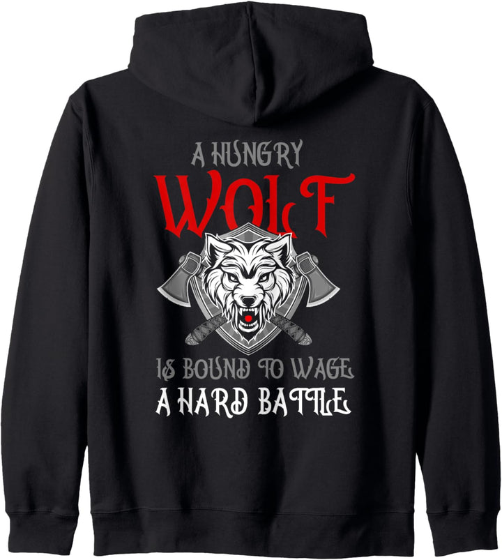 A Hungry Wolf Is Bound To Wage A Hard Battle Wikinger Spruch Kapuzenjacke