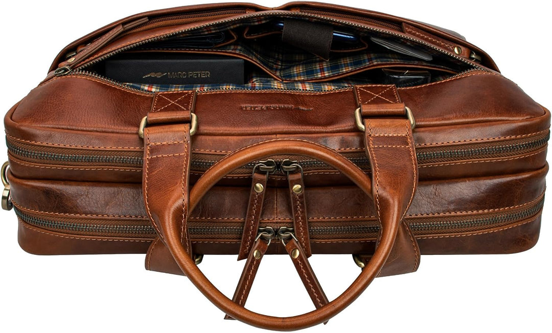 Marc Peter Laptoptasche Dallas I Leder Umhängetasche für 15.6 zoll Laptop I Aktentasche für Notebook