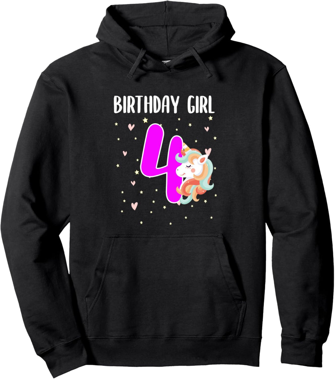 Mädchen Ich bin 4 Jahre alt 4. Geburtstag Einhorn Pullover Hoodie