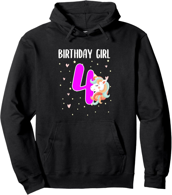 Mädchen Ich bin 4 Jahre alt 4. Geburtstag Einhorn Pullover Hoodie