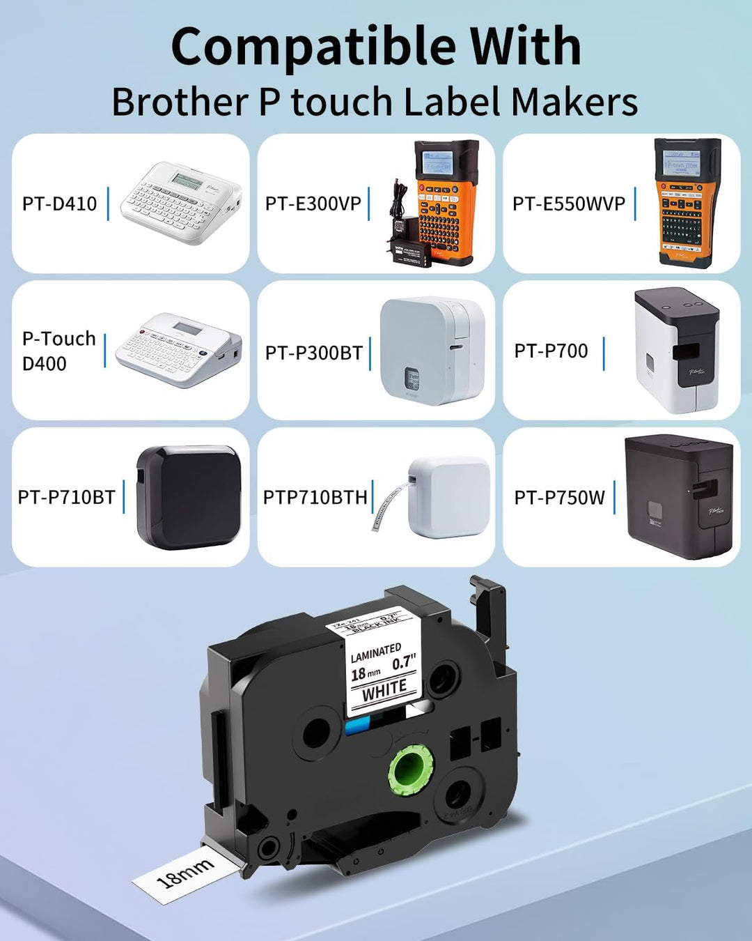 Upwinning Tz 241 D410 Bänder 18mm Kompatible mit Brother P-Touch Bänder 18 mm x 8 m, TZe-241 Tze241