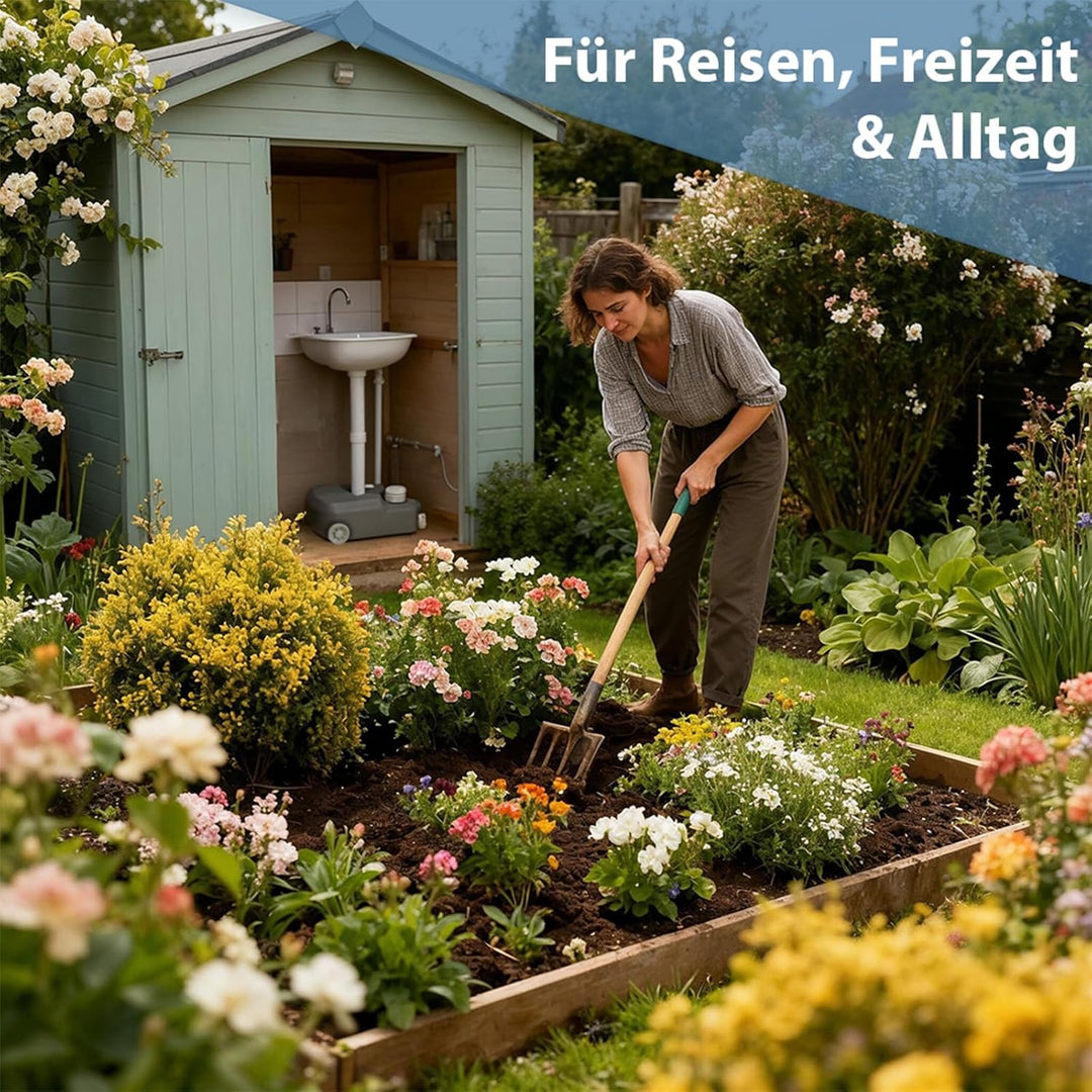 Montafox Mobiles Camping Waschbecken 21 L Frischwassertank - Waschstation mit Fusspumpe Seifenspende