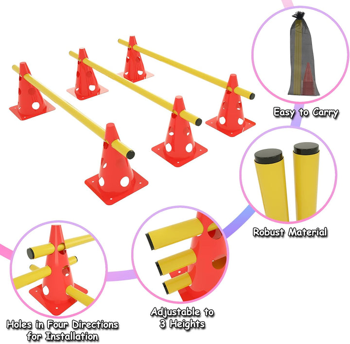 Froadp 6er Set Agility Sports Steckhürdenset Kegelhürden Hindernisse Koordinationstraining mit Rot 3