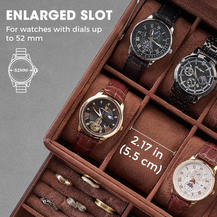 ProCase 8 Slot Uhrenbox, Uhrenkasten mit Glasdeckel Uhrenkissen, Uhrenkoffer für Schmuck Ringe Armbä