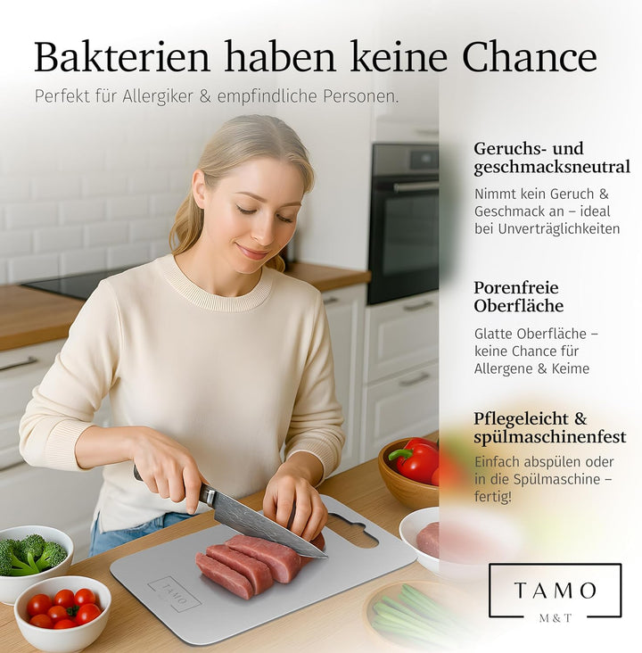 TAMO Titan Schneidebrett, Schneidebrett aus 100% reinem Titan, hygienisch, antibakteriell & langlebi