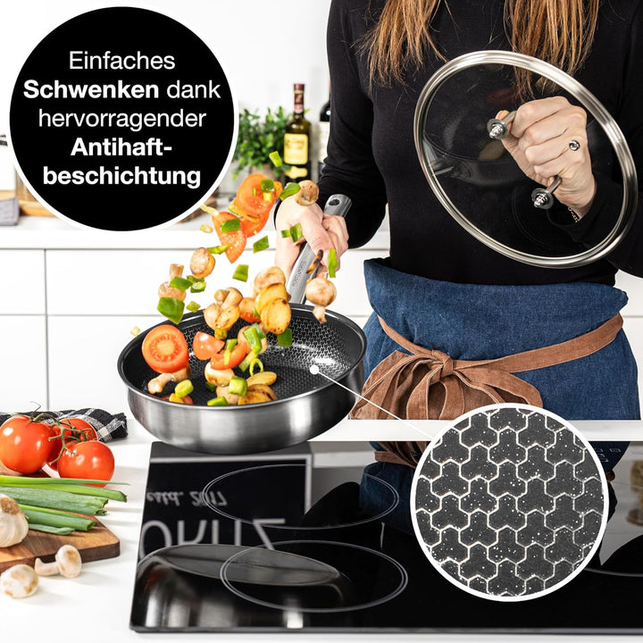 Moritz & Moritz Edelstahlpfanne mit Deckel 24cm und Keramikbeschichtung der neuesten Generation - fü