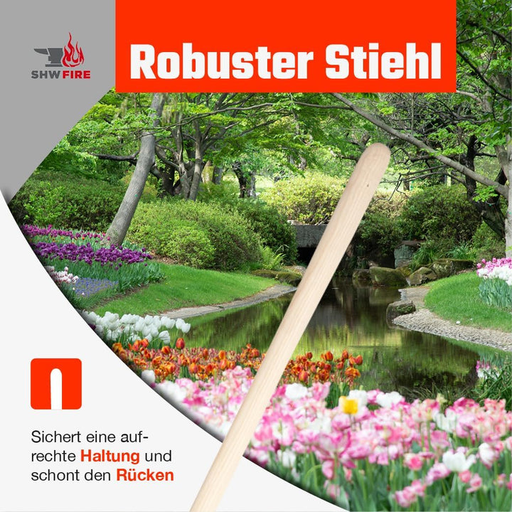 SHW FIRE | Holsteiner Schaufel - gehärteter Spezialstahl, gebogenes Schaufelblatt, 130 cm Eschenholz
