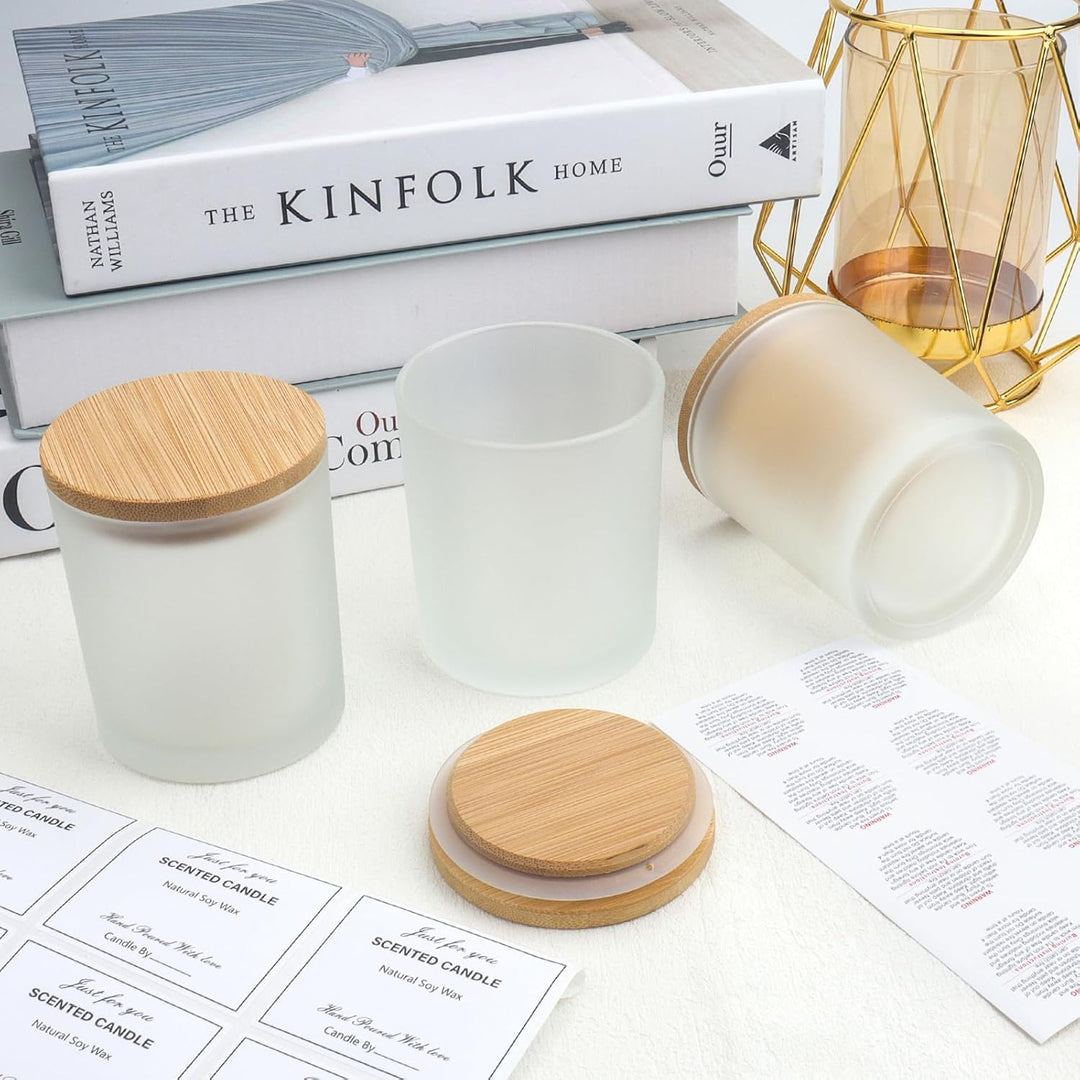8 Pace Milchglas-Kerzengläser mit Bambusdeckel, leere Gläser (315 ml) für die Herstellung von Kerzen