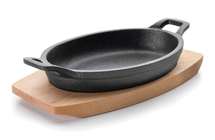 Lacor 25882 Pfanne Oval mit Holzbehaelter Magma, Gusseisen, schwarz, 23 x 12 x 6 cm Modern 23 x 12 x