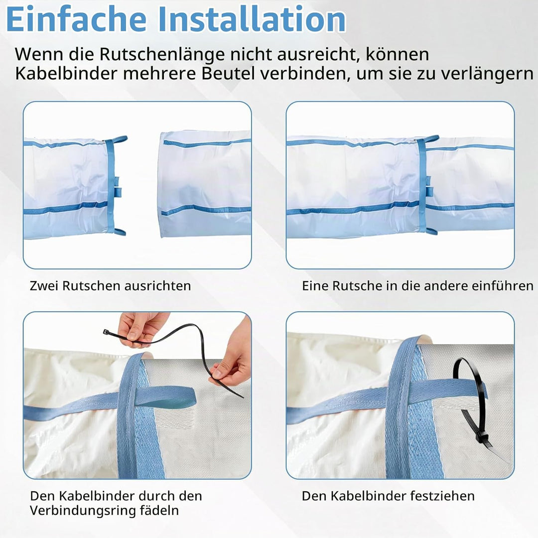 Schuttrutsche, 4m Bauschuttrutsche mit 8 Kabelbindern, Staubreduzierung, Platzsparend, Reissfester G