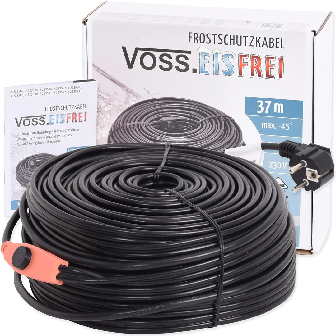 37m Frostschutz Heizkabel mit Knopf-Thermostat VOSS.eisfrei, 230V, Heizleitung Zum Schutz von Wasser