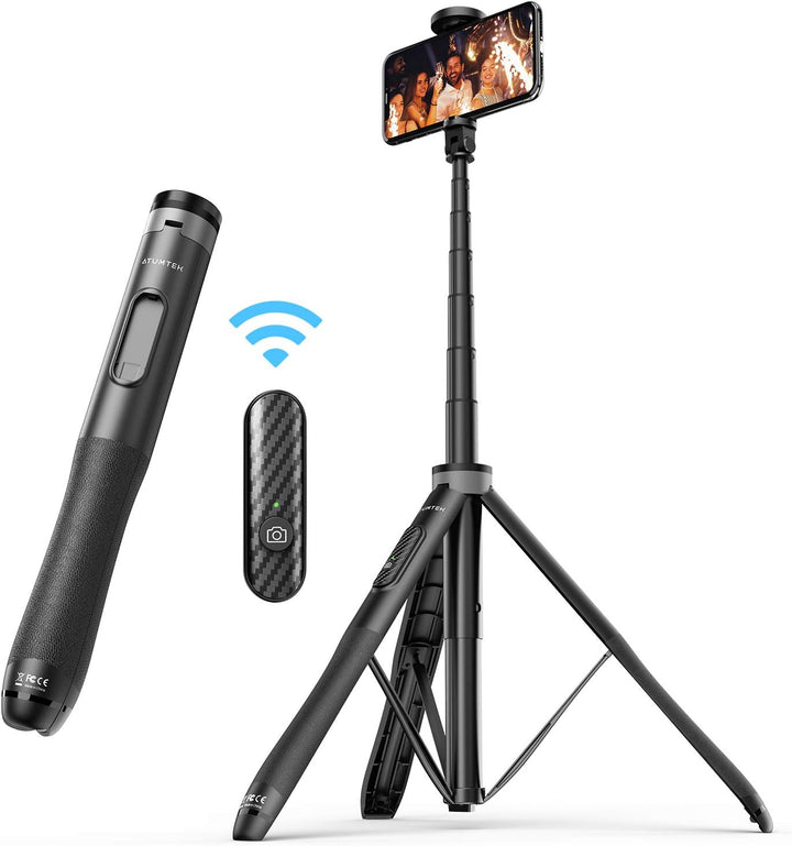ATUMTEK 130CM Selfie Stick Stativ, Bluetooth Selfie Stick mit Hochbelastbarem Aluminium und Rutschfe