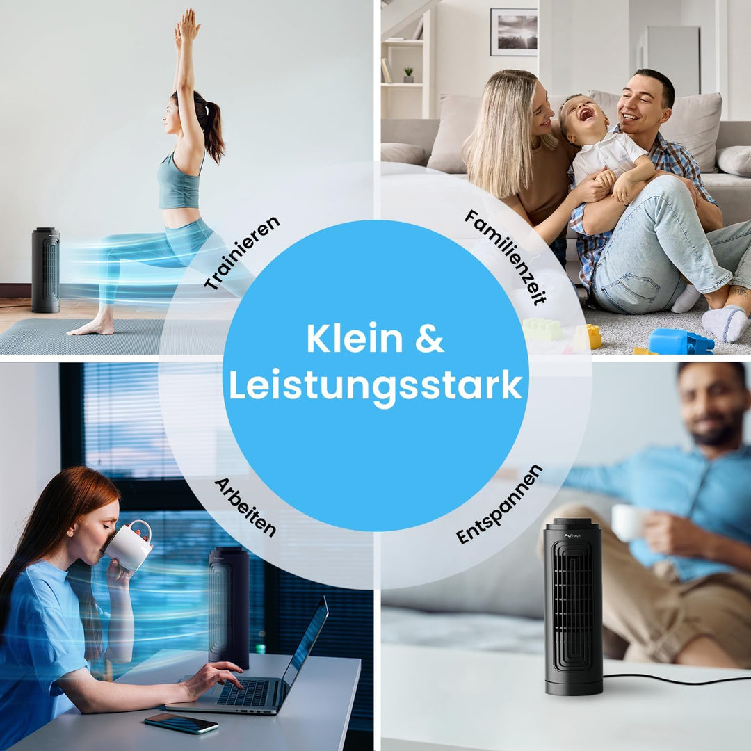 Pro Breeze Mini Tischventilator mit 3 Lüftungsstufen und automatischer 70° Oszillation - Kleiner Tur