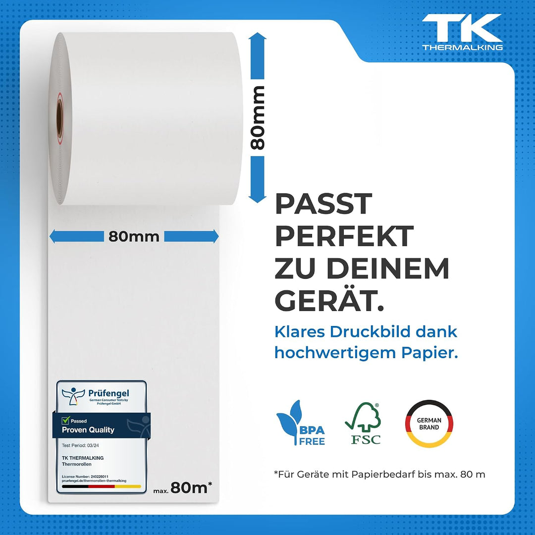 15 Stk. Premium Thermorollen 80mm x 80mm x 12mm – Thermopapier Bonrollen (80 80 12) - zertifiziert f