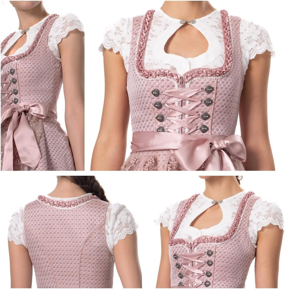 Kelliar Dirndl Bluse Damen Kurzarm Trachtenbluse Dirndlbluse Spitze Weiss Dirndlblusen für Oktoberfe