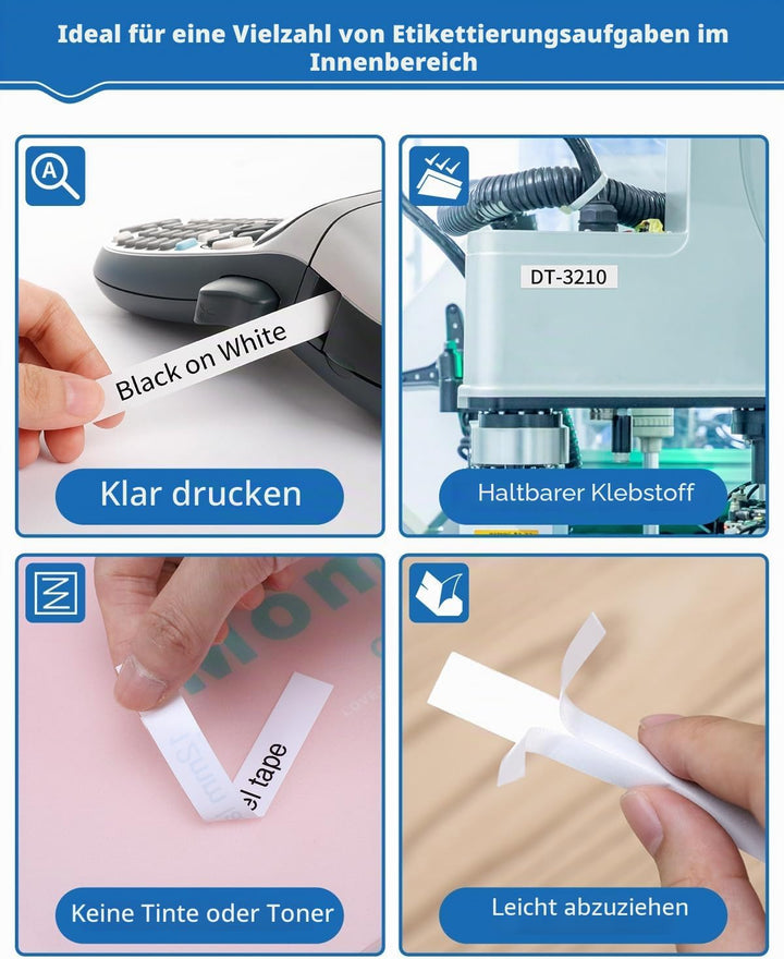 5 x Aken 91221 White Plastic 12mm x 4m Bänder Kompatibel mit Dymo LetraTag XR Schriftband für Dymo L