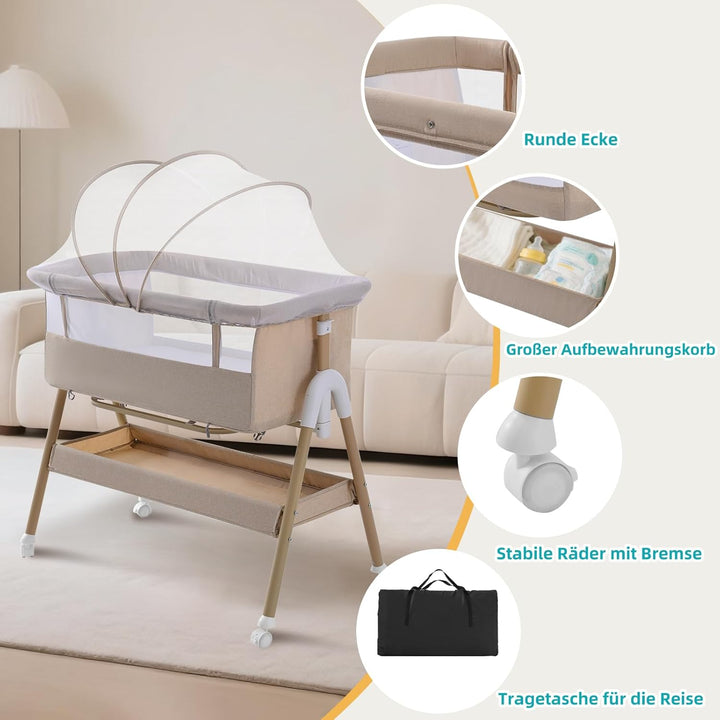 cozydwells Babybettchen, Bassinet für sicheres gemeinsames Schlafen, Staubsaugerbeutel, einfach zu m
