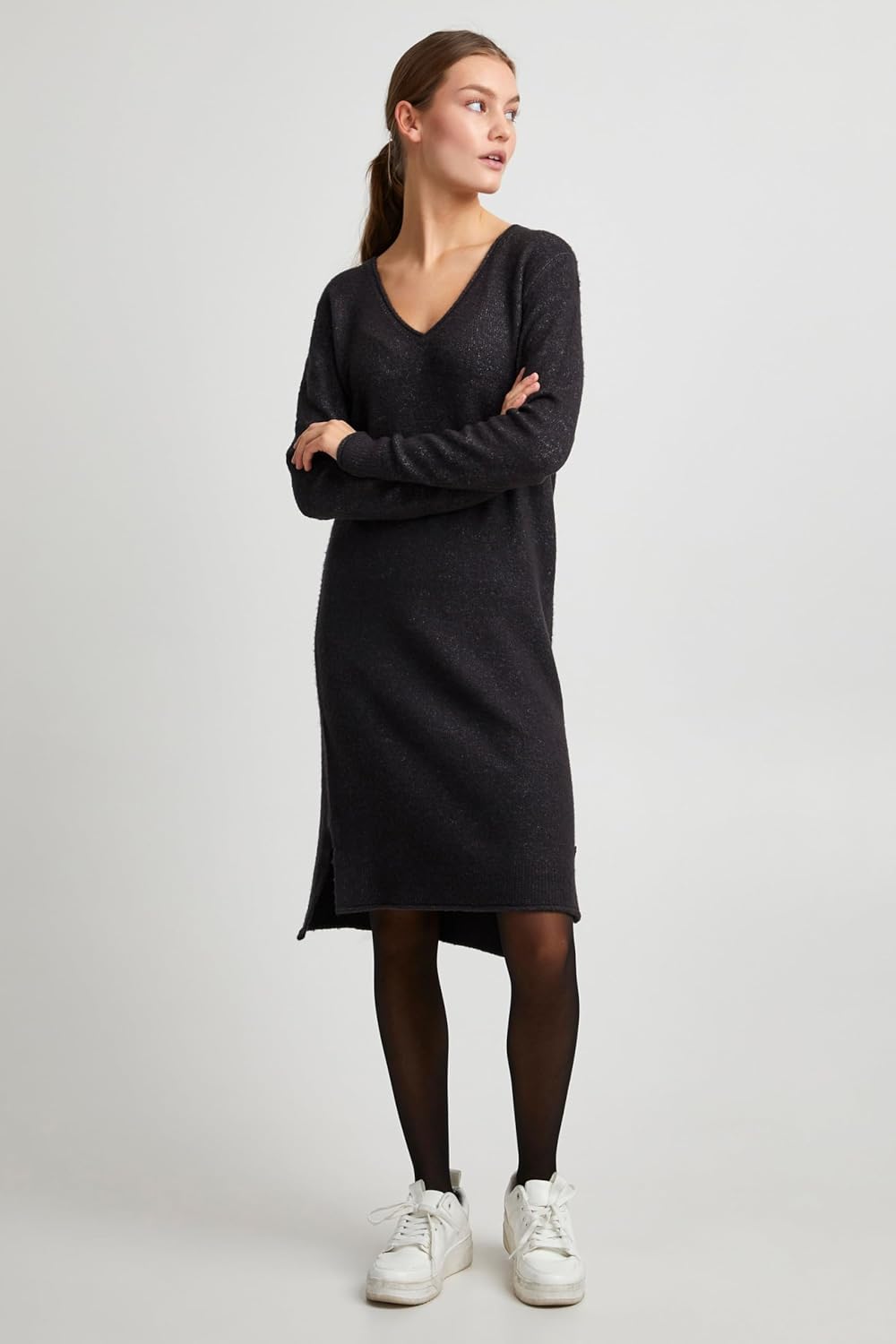OXMO OXIda Damen Strickkleid Feinstrickkleid Kleid XS Dark Grey Melange (201147), XS Dark Grey Melan