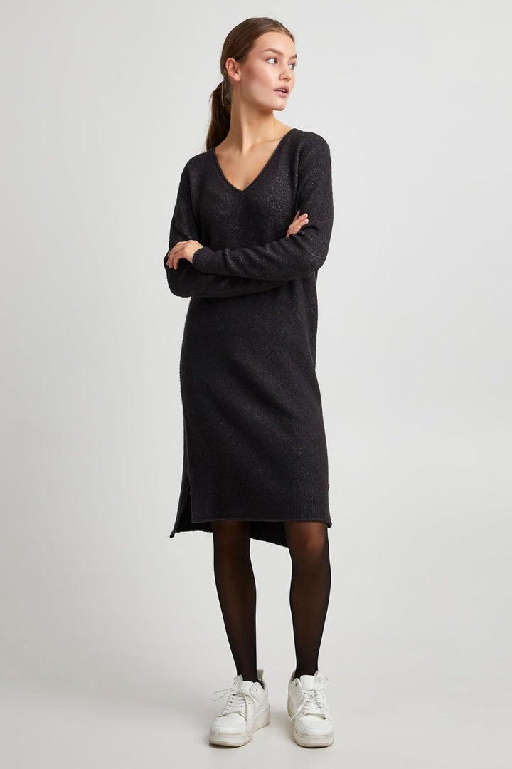 OXMO OXIda Damen Strickkleid Feinstrickkleid Kleid XS Dark Grey Melange (201147), XS Dark Grey Melan