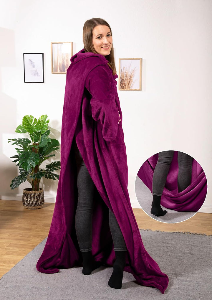 heimtexland ® Ärmeldecke TV Kuscheldecke mit Ärmeln Taschen Fusssack Super Soft Flanell tragbare Dec