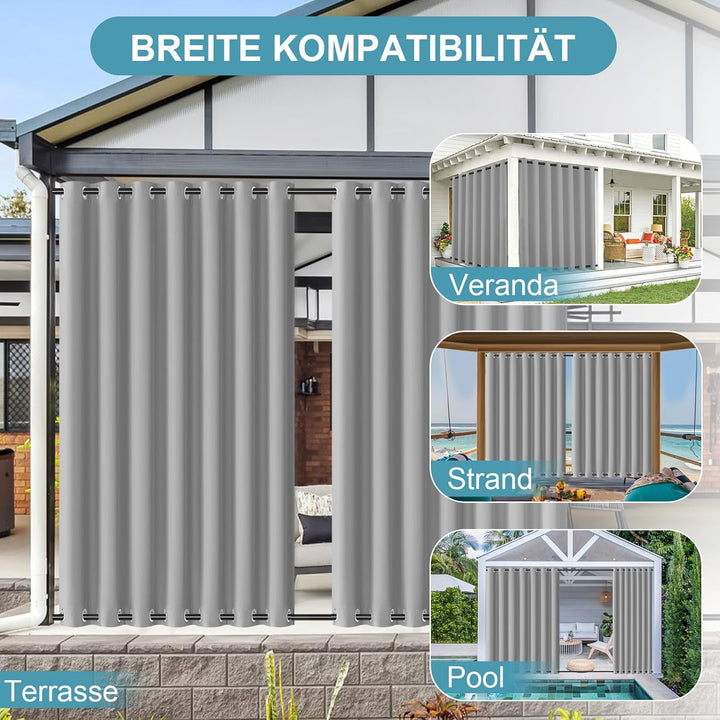 Lapalife Outdoor Vorhang Wasserdichter extra breit Oben und unten mit Ösen,B254XH243cm Wetterfest Ou