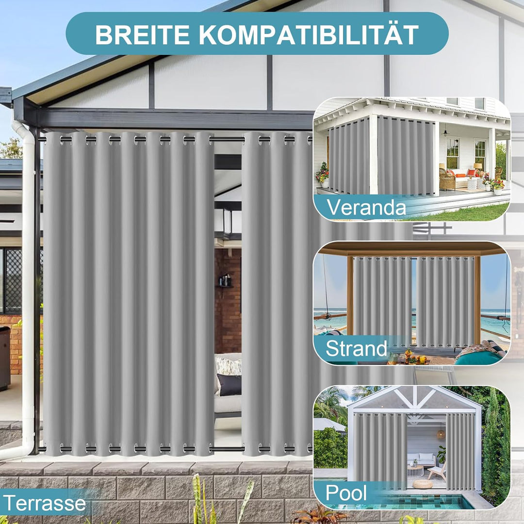 Lapalife Outdoor Vorhang Wasserdichter extra breit Oben und unten mit Ösen,B254XH213cm Wetterfest Ou