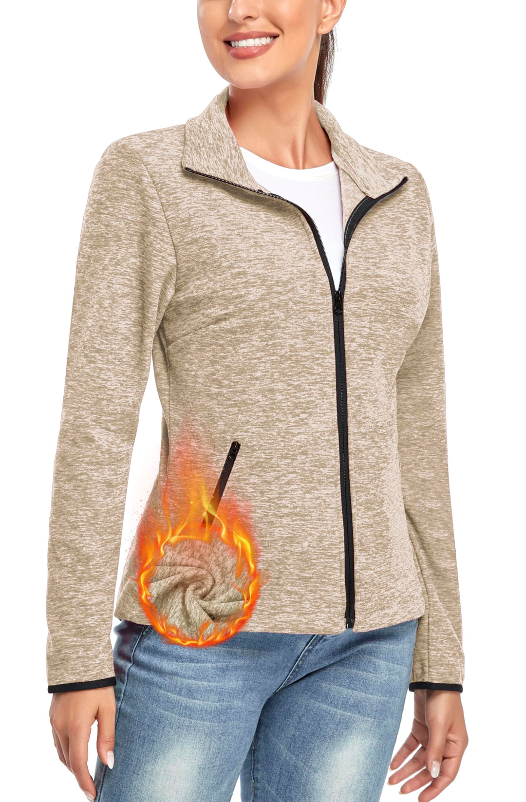 Soneven Fleecejacke Damen, Damen Fleece Jacke mit Durchgehendem Reissverschluss Langärmlig Leicht Fu