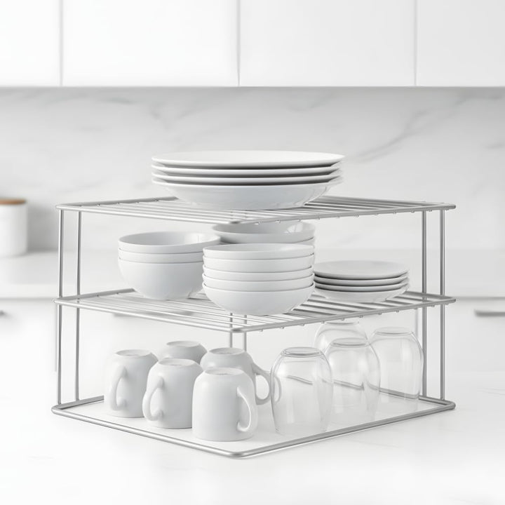 Metaltex 364002 Palio Eck-Schrankeinsatz, 2-Etagen, 25 x 25 x 19 cm, silber, Silber